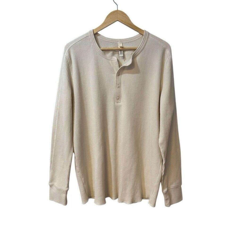 SKIMS Heavy Waffle Long Sleeve Henley Mens Sweater Cream Color Size XL